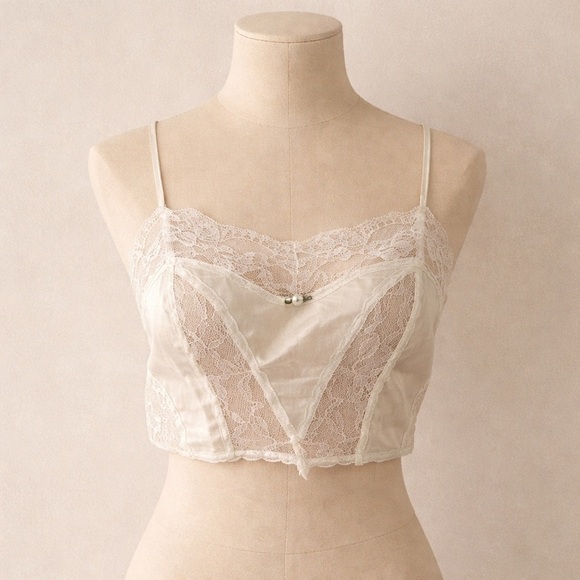 Vintage Tops - Vintage coquette  lace nylon top Marie Antoinette cottagecore 36 Fairycore